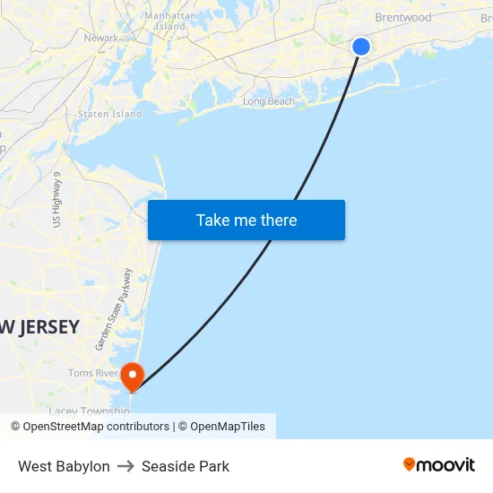 West Babylon to Seaside Park map