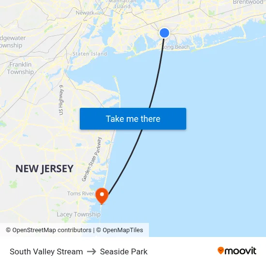 South Valley Stream to Seaside Park map