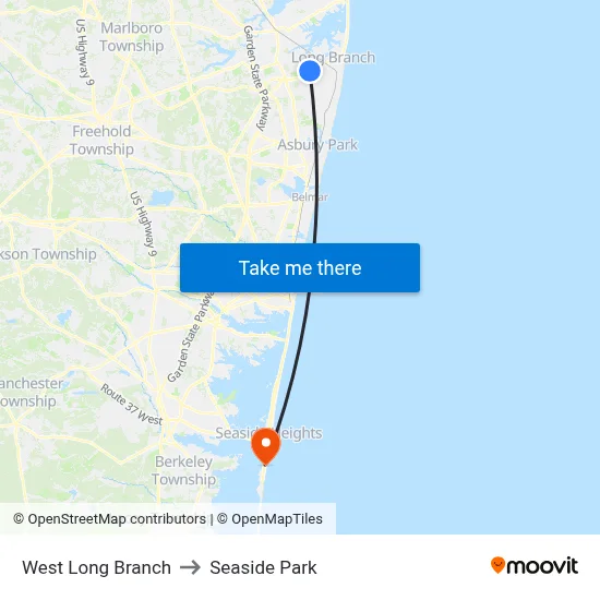 West Long Branch to Seaside Park map