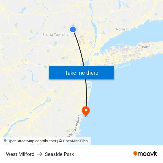West Milford to Seaside Park map