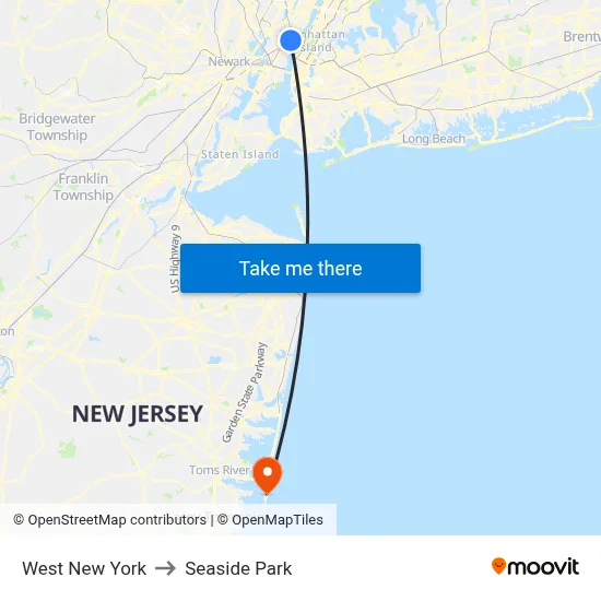 West New York to Seaside Park map
