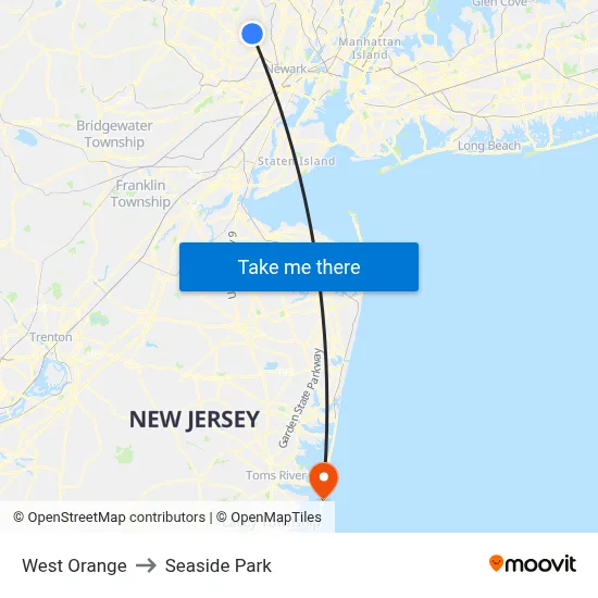 West Orange to Seaside Park map