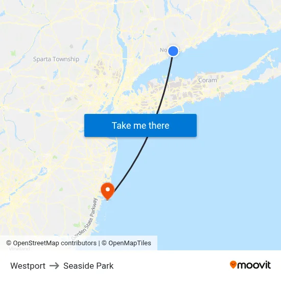 Westport to Seaside Park map