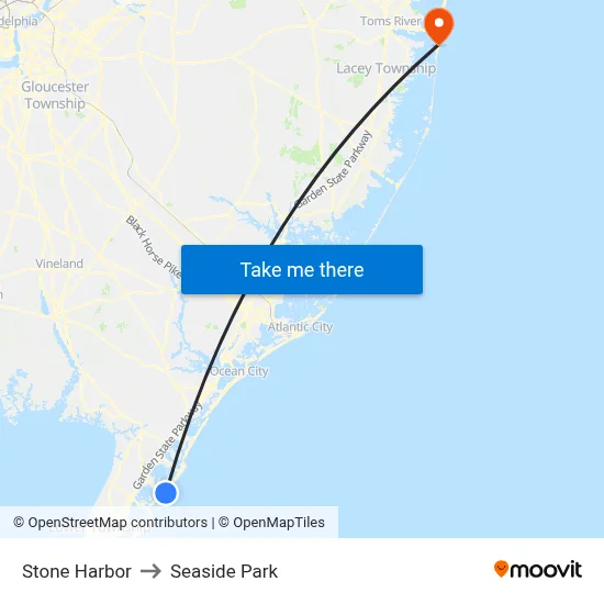 Stone Harbor to Seaside Park map
