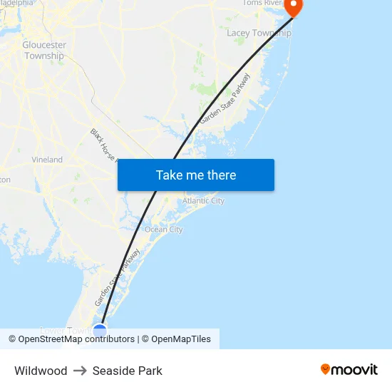 Wildwood to Seaside Park map