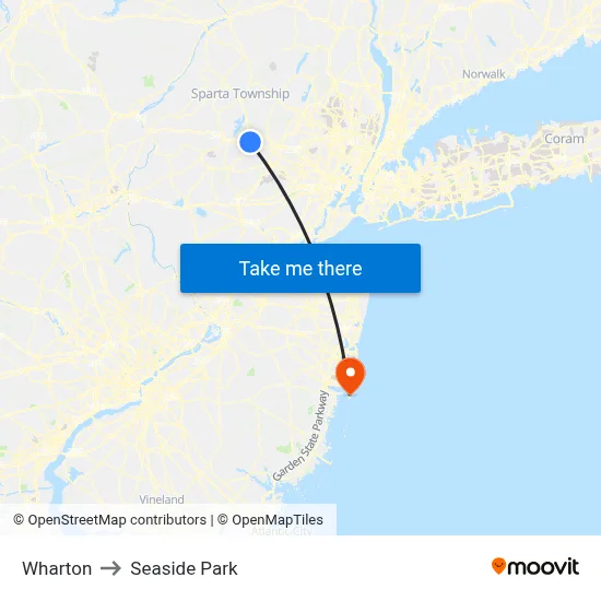 Wharton to Seaside Park map