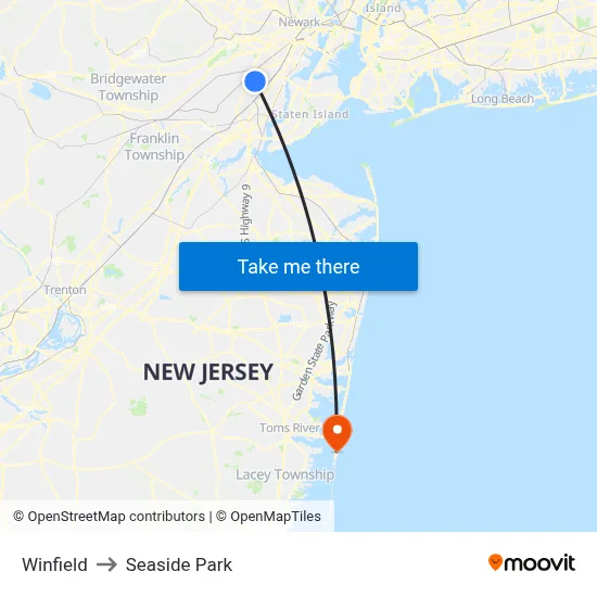Winfield to Seaside Park map