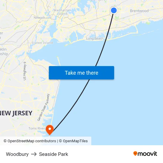 Woodbury to Seaside Park map