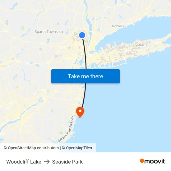 Woodcliff Lake to Seaside Park map
