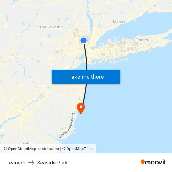 Teaneck to Seaside Park map