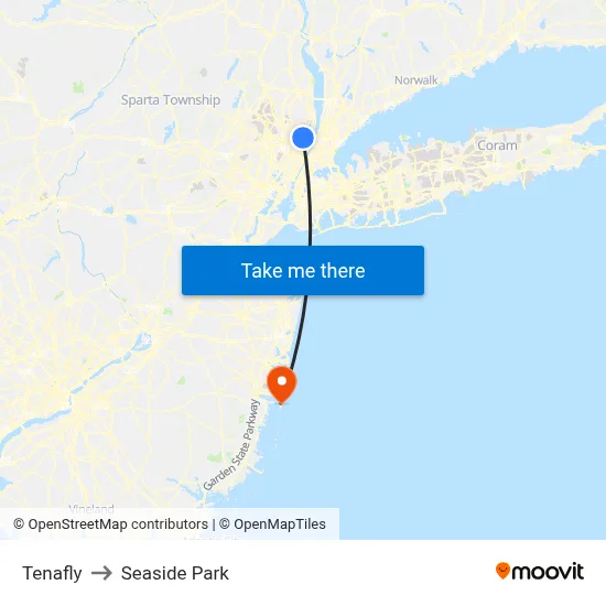 Tenafly to Seaside Park map