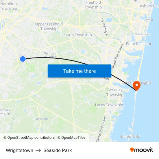 Wrightstown to Seaside Park map