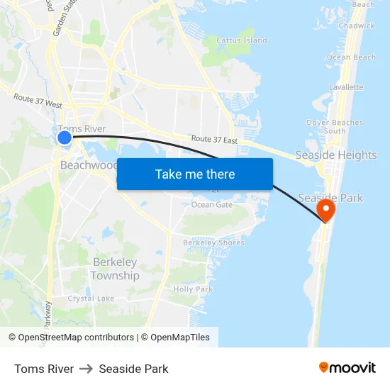 Toms River to Seaside Park map