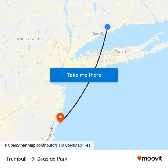 Trumbull to Seaside Park map