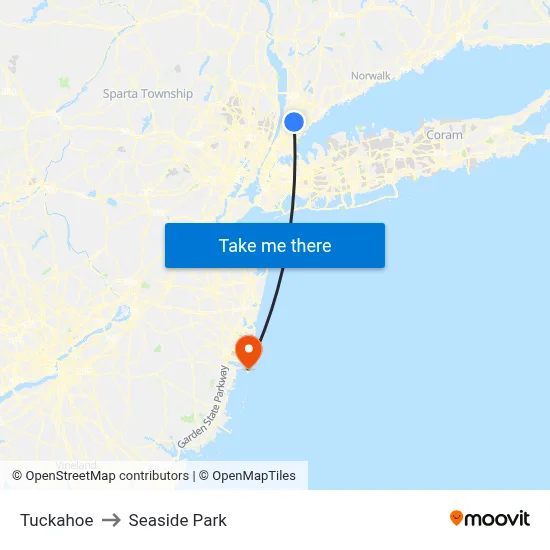 Tuckahoe to Seaside Park map