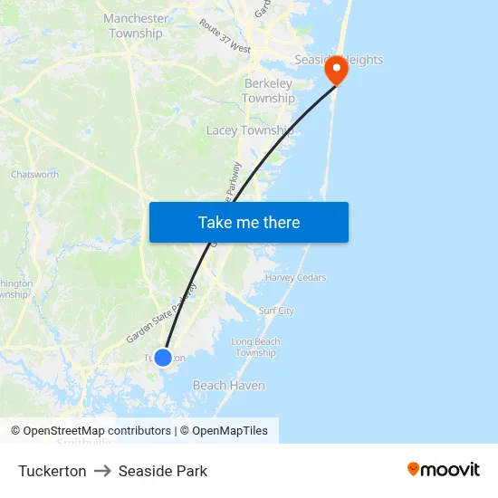 Tuckerton to Seaside Park map