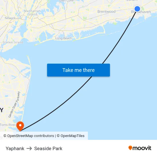 Yaphank to Seaside Park map