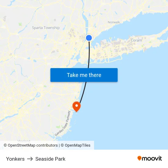 Yonkers to Seaside Park map