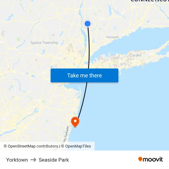 Yorktown to Seaside Park map