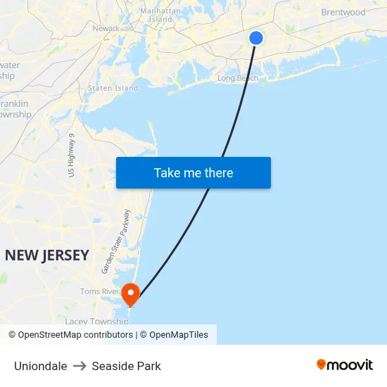 Uniondale to Seaside Park map