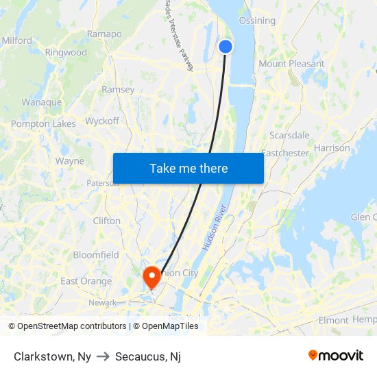 Clarkstown, Ny to Secaucus, Nj map