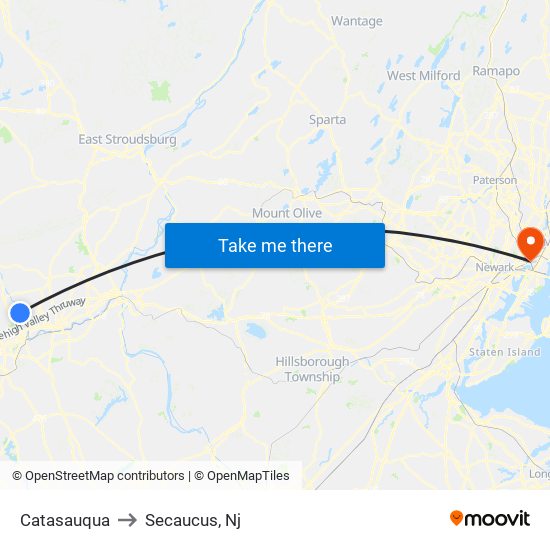 Catasauqua to Secaucus, Nj map