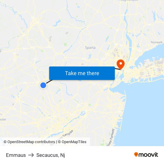 Emmaus to Secaucus, Nj map