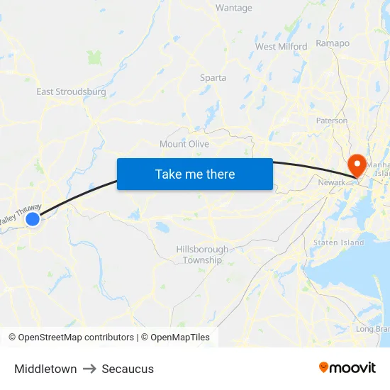 Middletown to Secaucus map