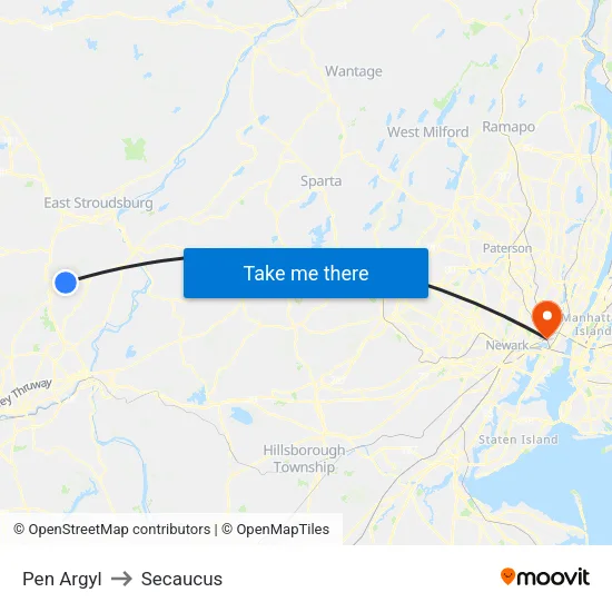 Pen Argyl to Secaucus map