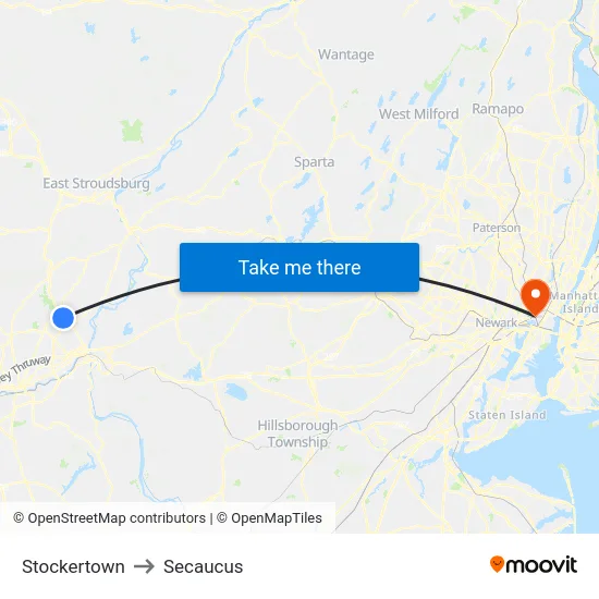 Stockertown to Secaucus map
