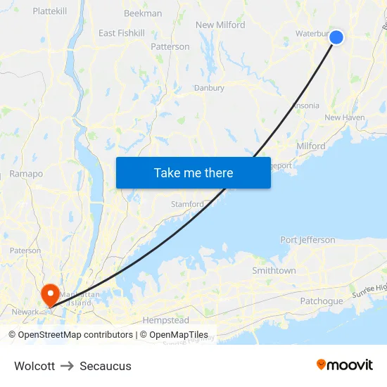 Wolcott to Secaucus map