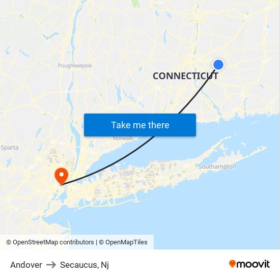 Andover to Secaucus, Nj map