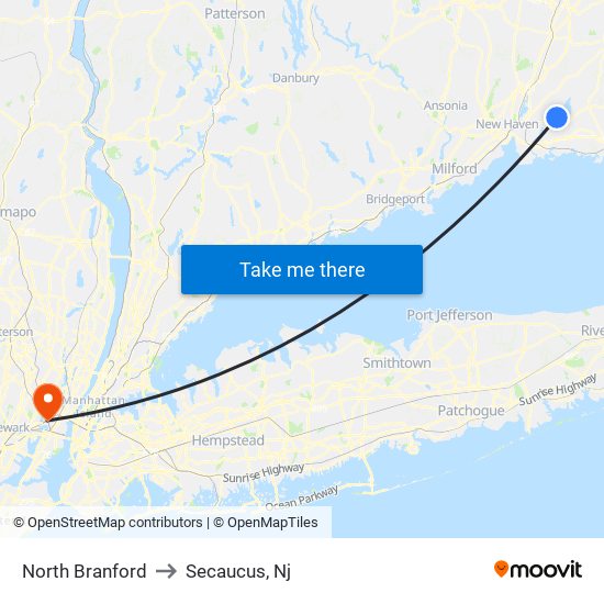 North Branford to Secaucus, Nj map