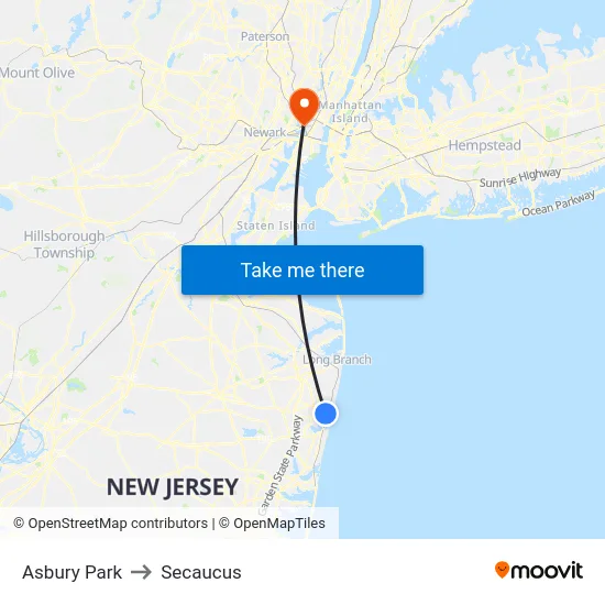 Asbury Park to Secaucus map