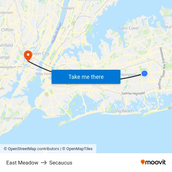 East Meadow to Secaucus map