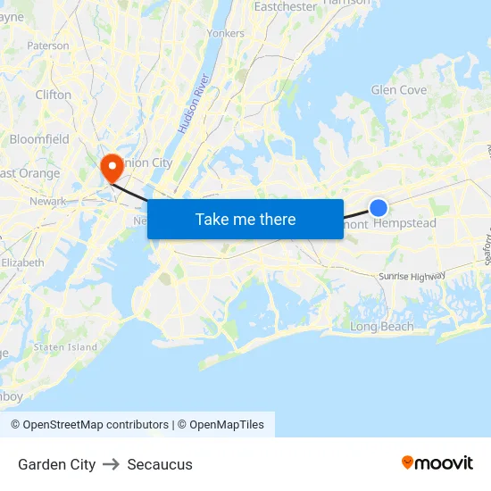Garden City to Secaucus map