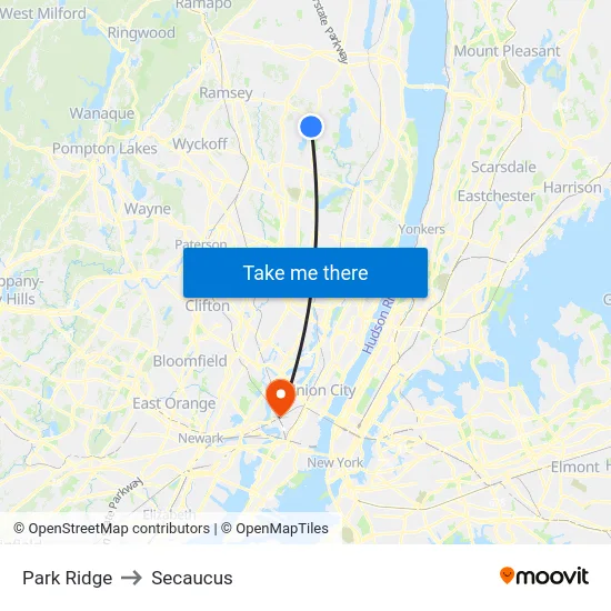 Park Ridge to Secaucus map