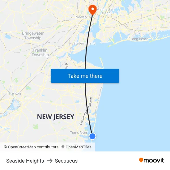 Seaside Heights to Secaucus map