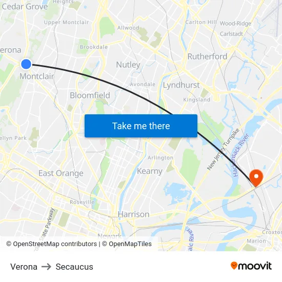 Verona to Secaucus map