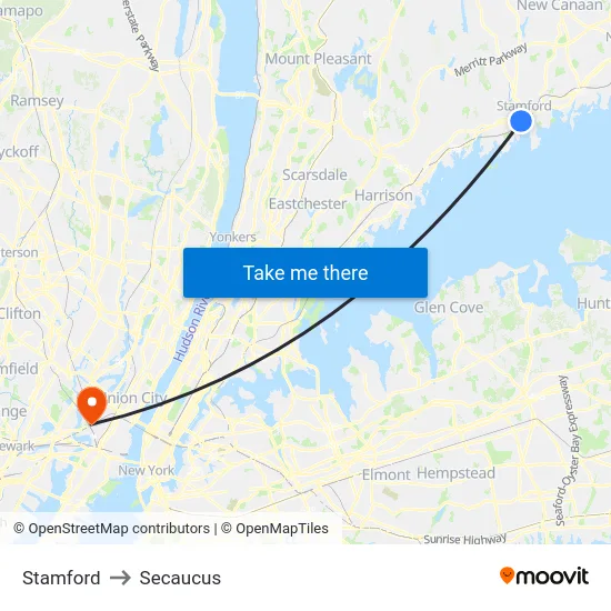 Stamford to Secaucus map