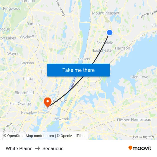 White Plains to Secaucus map