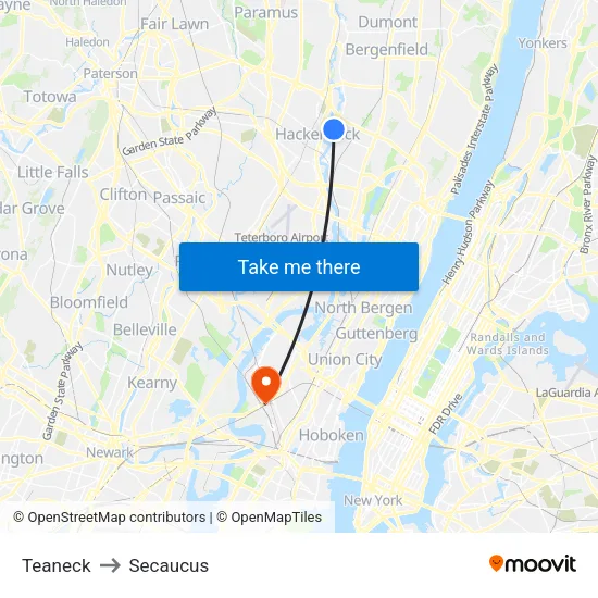 Teaneck to Secaucus map