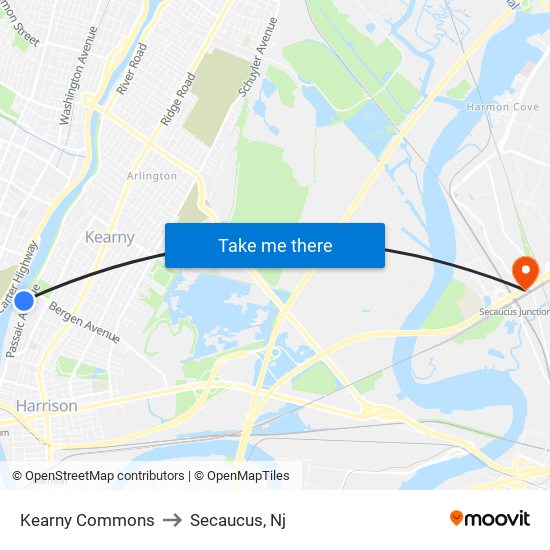 Kearny Commons to Secaucus, Nj map