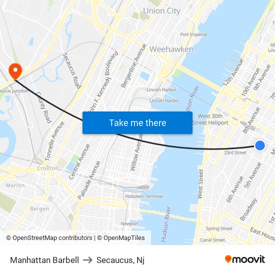 Manhattan Barbell to Secaucus, Nj map