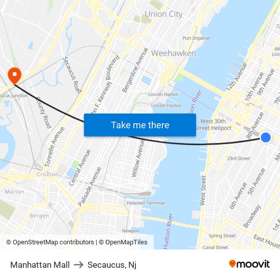 Manhattan Mall to Secaucus, Nj map