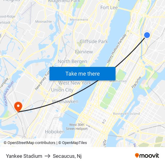 Yankee Stadium to Secaucus, Nj map