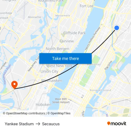 Yankee Stadium to Secaucus map