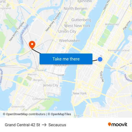 Grand Central-42 St to Secaucus map