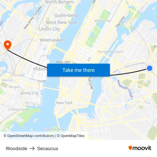 Woodside to Secaucus map