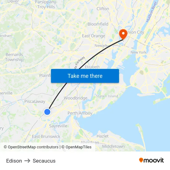 Edison to Secaucus map